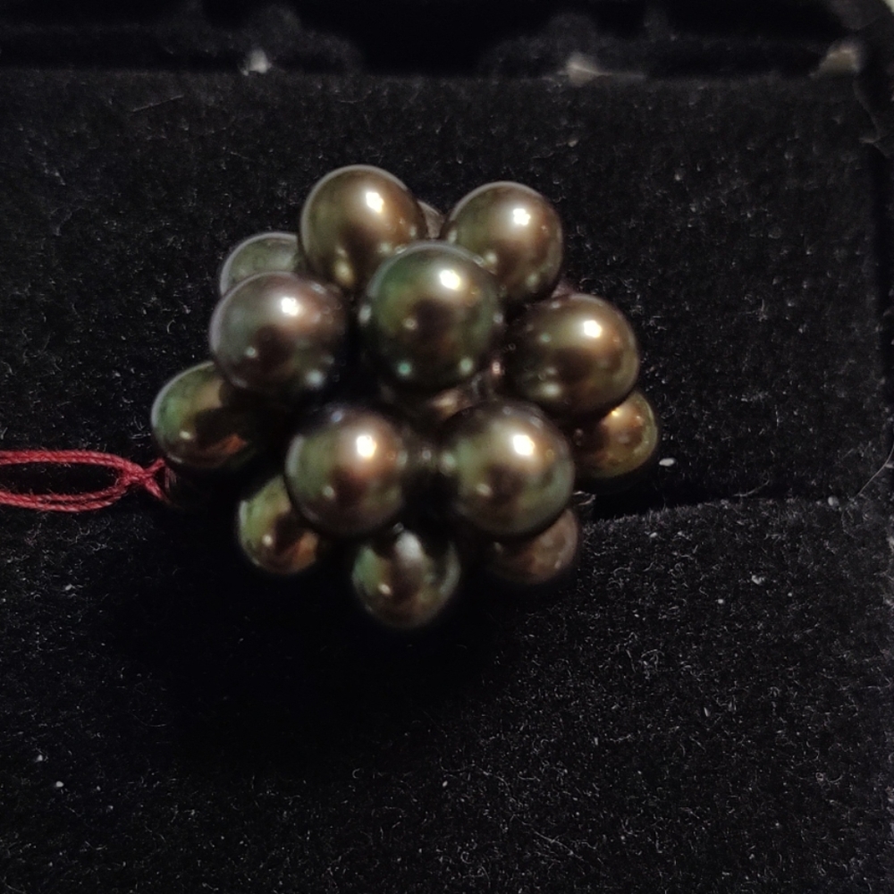 Dyed Black Pears Sterling Silver Ring